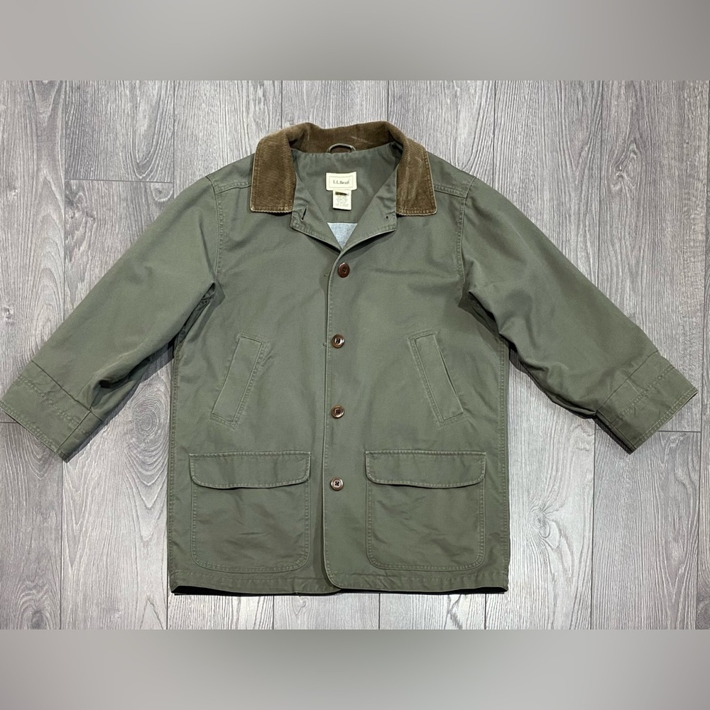 Vintage L.L. Bean Olive Green Barn Jacket Women’s with Brown Corduroy Collar